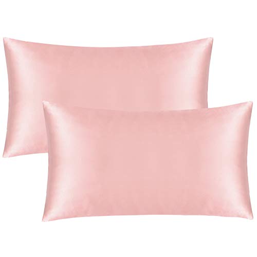 FLXXIE 2 Pack Zippered Satin King Pillowcases, Pink