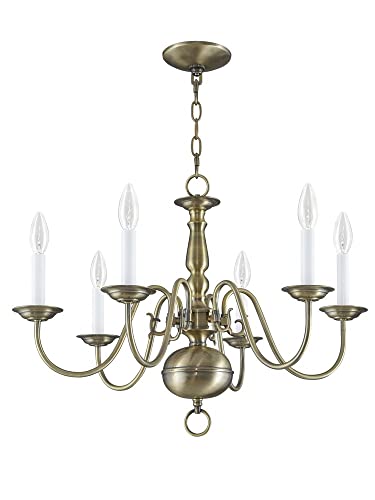 Image of Livex Lighting 5006-04 Williamsburgh 6 Light Black Chandelier, Black /Antique Brass