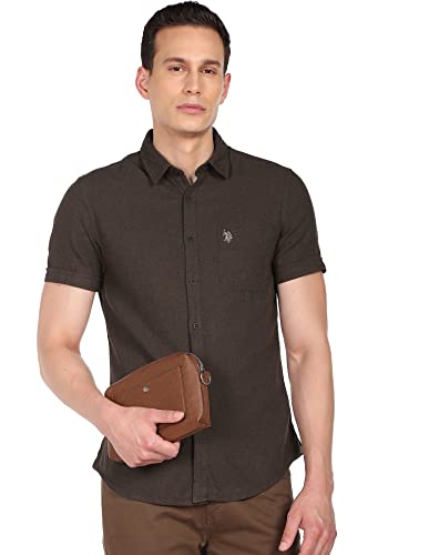 Image of U.S. Polo ASSN. Men's Cotton Solid Slim Fit Shirt