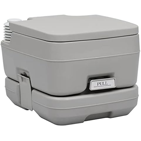 vidaXL Campingtoilette Tragbar Manuelle Spülung Mobile Chemietoilette WC Eimer Reise Klo Toilette Outdoor Caravan Wohnmobil Camping Grau 10+10L Cover