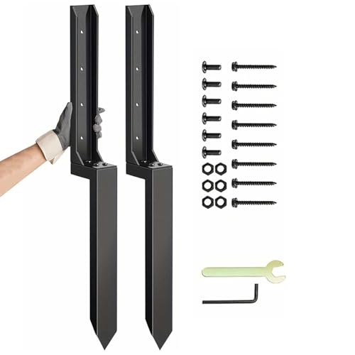 2 Pack Fence Post Anchor Repair Kit Heavy Duty Ground Spike Metal Fence Post Nails Fixer Anchor Ground Spike for Repair Tilted or Broken Wooden Fence Posts
