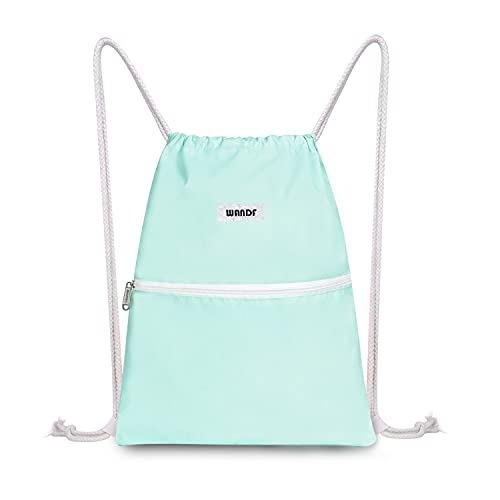 Image of WANDF Drawstring Backpack, Gym Sackpack for Sports (Mint Green) | Water-Resistant, Shopping, Yoga, Travel, Beach, Daily Carry
