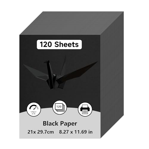 120 Stück Kartonpapier A4 Schwarz Papier 120g Schwarz Dickes Papier A4 zum Drucken 120 g/m Bastelpapier Bastelkarton Cardstock Papiers Fotokarton für Fotoalben Menükarten Scrapbooking
