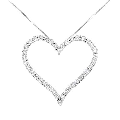 Haus of Brilliance .925 Sterling Silver 3.0 cttw Round-Cut Diamond Open Heart Pendant Necklace (I-J Color, I2-I3 Clarity) - 18"