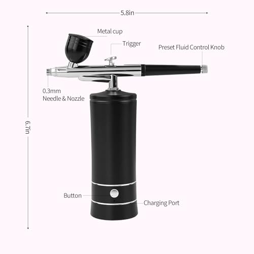 Airbrush Kit Air Brush Kit With Air Compressor Nail Charms Wireless Air Brush for Barber, Nail Art, Cake Decor, Makeup, Model Painting (Black)