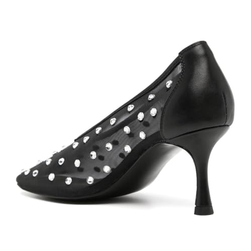 Pazzion Women Chic Square Toe Mesh Mid Heel Pumps Slip On Rhinestone Studs Thin Heels Comfy Wedding Prom Shoes Size 4-16 US4