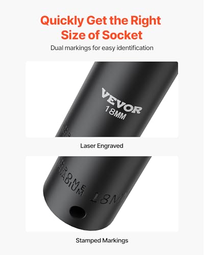 Image of VEVOR Impact Socket Set, 26pcs x 1 /2inch Metric 10mm-36mm Impact Sockets, 6-Point Deep Socket Rugged Construction High-torque, Cr-V 1 /2 Inches Drive Socket Set Impact with a Storage Cage