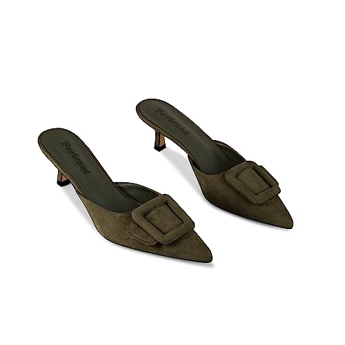 Image of Fericzot Mule Slippers for Women,Slingback Buckle Pumps Pointed Toe Kitten Heels Shoes Slides Backless Dress Sandals