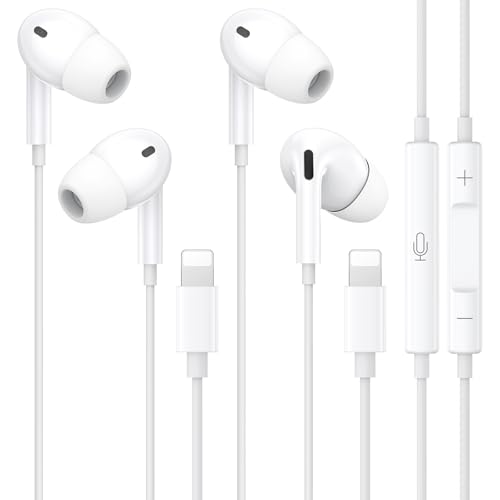 2 Pack Wired Headphones for iPhone with Lightning Connector [MFi Certified] (Built-in Mic & Volume Control), Wired Earbuds Earphones Compatible with iPhone 14/13/12/11/XR/XS/X/8/7/SE/Pro/Pro Max.