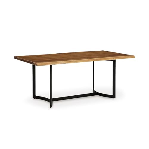 Signature Design by Ashley Fortmaine Contemporary Dining Table with Natural Live Edge, Light Brown & Black