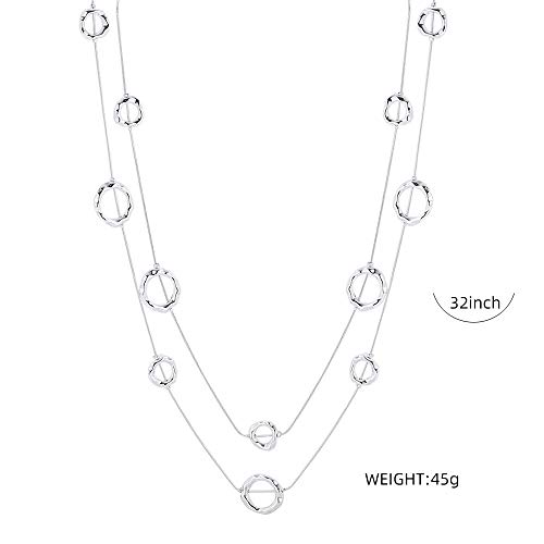 Silver Long Necklaces for Women Fashion Double Layered Sweater Chain Y Necklace with Gifts Box4