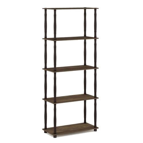Image of Furinno Turn-N-Tube 5-Tier Multipurpose Shelf / Display Rack / Storage Shelf / Bookshelf, Classic Tubes, Columbia Walnut /Black