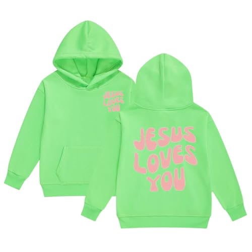 Jesus Loves Me This I Know Hoodies for Teen Girls Trendy Youth Long Sleeve Sweatshirts Tween Tops Preppy Clothes 03 Light Green 10-11 Years