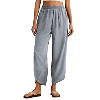 Feiersi Womens Harem Pants Summer Casual Elastic Waisted Baggy Wide Leg Pants Palazzo Trousers(Blue Gray,Large)