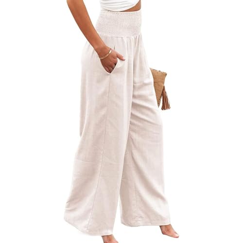 Women's Palazzo Pants Spandex Trousers Casual Loose Fit Summer Wide Leg Pleated Pocket Casual Pants2