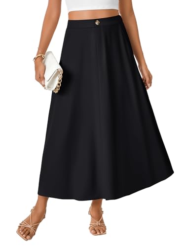 Vrtige Women's High Waisted Skirt Swing A Line Vintage Button Down Long Skirts