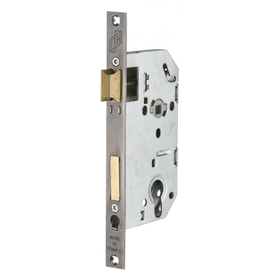 FTH - Serrure Encastrable Haut de Gamme SE 50 - Système de Retournement - Fermeture à Deux Tours - Têtière Nickelée Noir Mat - Coffre Ultra Précis - Axe 50 mm - Pour Porte d'Entrée - Noir