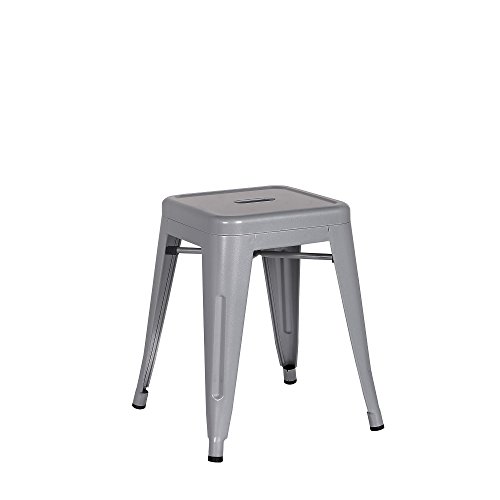 SUÁREZ Taburete Bajo Industrial 455mm X 390mmx 300mm, Gris Perla