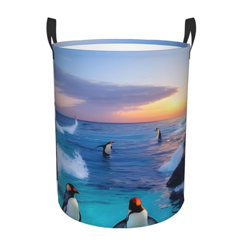 Panier à linge rond sac de rangement imperméable pingouin mer bac pliable