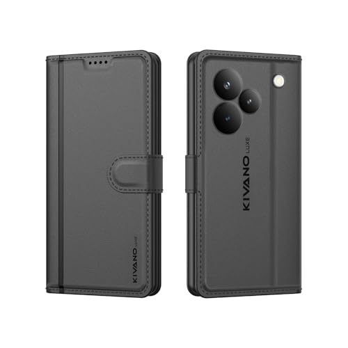 Image of KIVANO LUXE Compatible for Realme P4 Pro 5G Luxury Handmade Leather Magnetic Flip Folio Case | Card Holder & Kickstand | Slim Protective Cover | Unisex - Black
