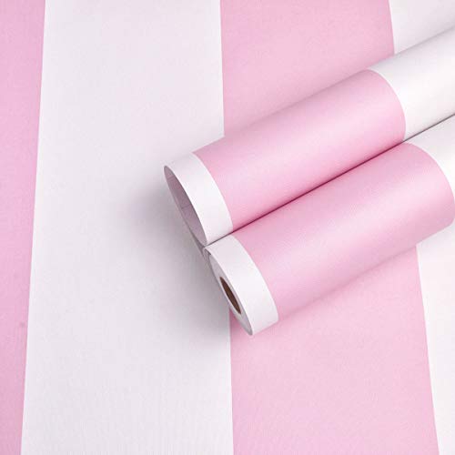 PoetryHome Self Adhesive Vinyl Pink Stripe Contact Paper Peel and Stick Wallpaper for Walls Nursery Girls Bedroom 17.7x117 Inches