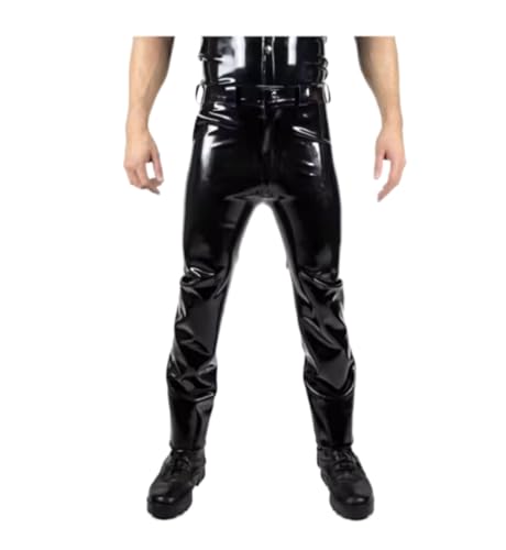 GAYLOP Latex Pants Latex Jeans Herren Latex Jeans 0,4 MM Dicke Lange Latexhose Mit Taschen Maßanfertigung,Schwarz,L