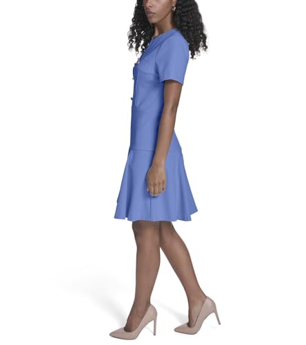 Image of Tommy Hilfiger Women's Short Sleeve Button Front Sparkle Boucle Knit Fit and Flare Mini Dress