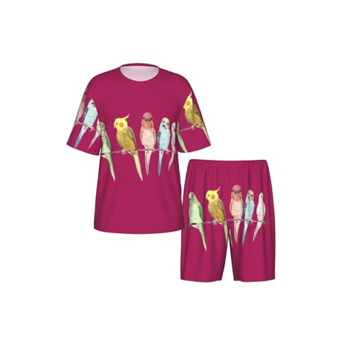 Pyjama court pour hommes en coton léger motif perroquets