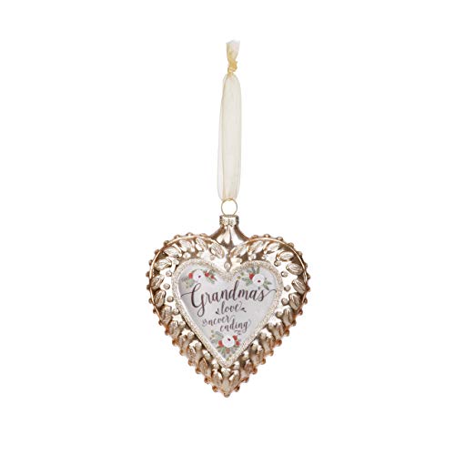 DEMDACO Grandma's Love Gold Heart 4 x 4.5 Inch Glass Decorative Christmas Ornament