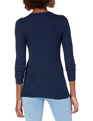 Three Dots Women's Long Sleeve Rib Crew, Night Iris, S