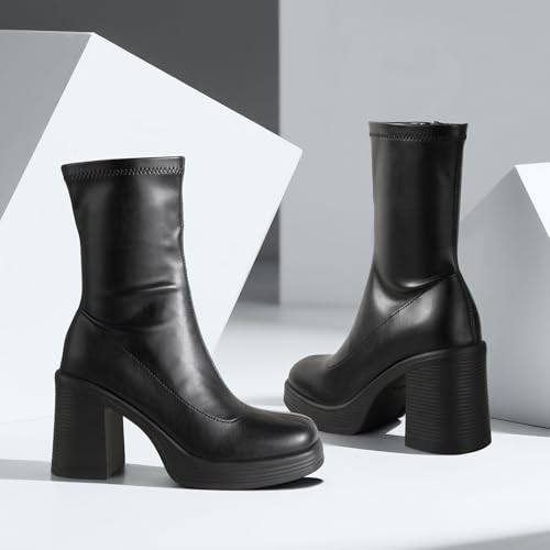 Ankis Platform Ankle Boots for Women Chunky High Heels Side Zipper Gogo Boots Comfort Women's Party Dress Booties Shoes2