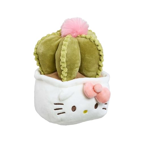 Hello Kitty Plants Plush, 20cm Pink Ribbon Cactus Soft Toy, Cute Hello Kitty in Green Cactus Outfit with Pink Bow - Image 3