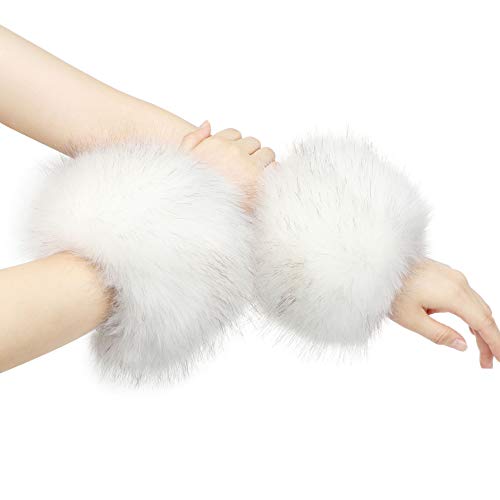 LA CARRIE Women's Faux Fur Wrist Cuffs & Long Collar Scarf White Winter 2pc Set4