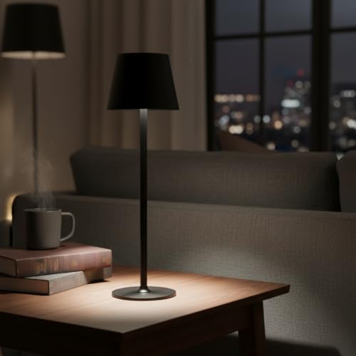 Image of ELARE USB Type-C Rechargeable LED Table Lamp with 3 Light Modes, Matte Black Metal Body for Desk, Bedroom & Home Decor