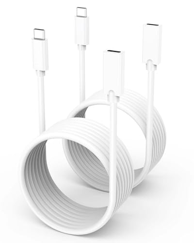 USB C Extension Cable 15FT 2-Pack,Long USBC Extender Cable White 15W/3A Fast Charging & 480Mbps, USB-C Male to Female Cord for Mag-Safe, Apple Watch, iPhone 16/15 PM,HomePod,GalaxyS25, iPad Pro