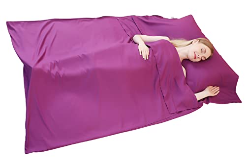 JITTY Sleeping Bag Liner 210x115cm Portable Lightweight Travel Sheet With Pillow Slot for Hotel Hostels Business Camping Backpacking Hiking Home(Purple)