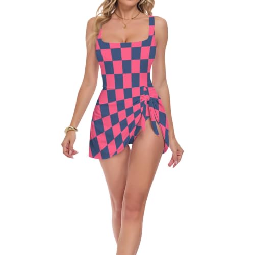 Maillot de bain pour femme une pièce violet bleu motif écossais