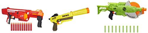 Image of Nerf Mega Rotofury Blaster - 10-Dart Rotating Drum - Includes 10 Mega Darts & Fortnite SP-L Elite Dart Blaster, 6 Elite Darts & Zombie Strike Ghoulgrinder Blaster, Rotating 10-Dart Wheel, 10 Darts