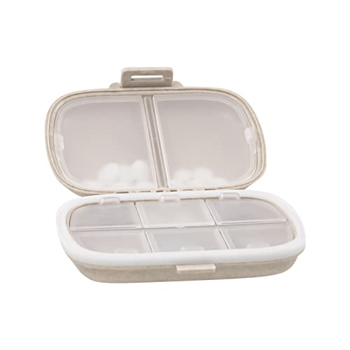 Zuiaso 1Pack Daily Pill Organizer, 8 Compartments Travel Pill Case For Pocket Purse Portable Medicine Vitamin Container Beige #TOP6
