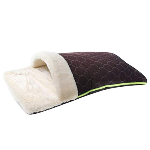 Saco de dormir com chinelos quentes e grossos para gatos de estimação (marrom escuro)