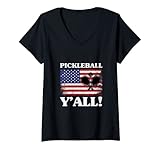 Photo Gallery donna divertente amante del pickleball divertente scherzo sarcastico usa bandiera maglietta con collo a v Photo Gallery donna divertente amante del pickleball divertente scherzo sarcastico usa bandiera maglietta con collo a v