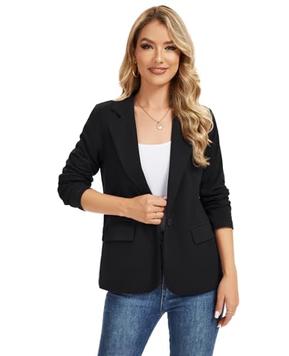 Sweater Blazers for Women Dressy Casual Notch Lapel Button Front Blazer Suit Jacket with Pockets