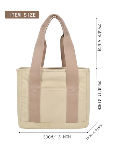 Image of TeeYee 16oz Canvas Tote Bag Casual Multi pockets Handbags Large Capacity Shopping Shoulder Bag with Pocket Bags Work Purses