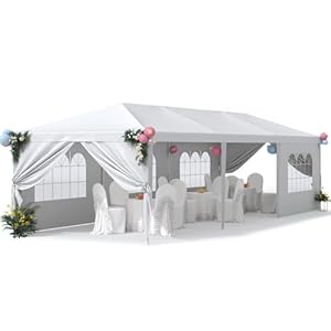 Greesum 10 x 30 Outdoor Canopy, Party Tents with 8 Removable Sidewalls, Gazebo Shelter for Parties, Outside Waterproof Wedding Canopies for Events, Birthday, Holiday, White
