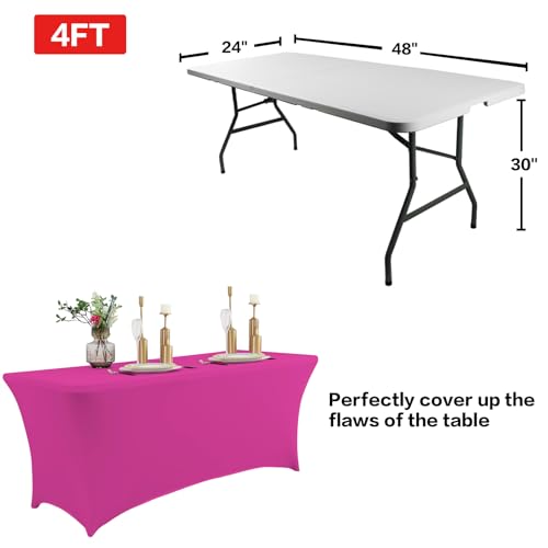 Image of IVAPUPU 4FT Table Cloth for Rectangular Fitted Events Stretch Fuchsia Table Covers Washable Cover Spandex Tablecloth Protector for Party, Wedding, Cocktail, Banquet, Festival