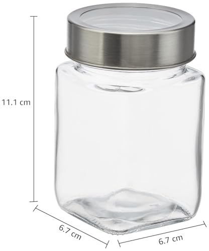 Image of CROCO JAR Cube Storage Containers | Set of 6 | Glass Jar with Air Tight Steel Lid, 300 ml each, Transparent Jars for Snacks, Pulses, Masala, Pickles, Cereals, Cookies, Dry Food