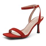 Shoe Land Women’s High Heel Sandals | Strappy Slingback Heels with Square Open Toe | Ankle Strap Dressy Stilettos for Wedding, Party & Evening Events 2025, 2401Red, Size 8.0, SL-Ambrosia