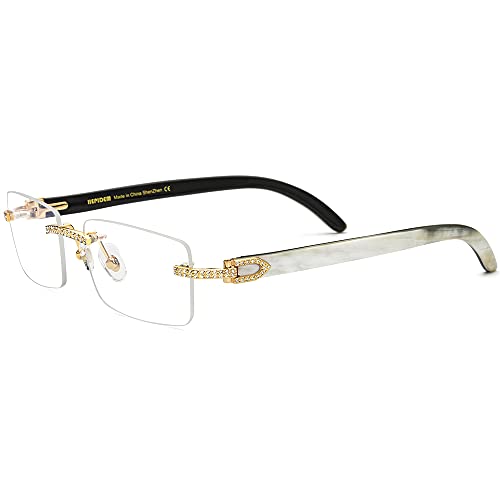 Image of HEPIDEM 100% Really Buffalo Horn Handmade Sun Glasses Square Rimless Luxury BUffs Sunglasses 0816