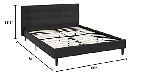 Modway Linnea Upholstered Black Faux Leather Full Platform Bed With Wood Slat Support #TOP2