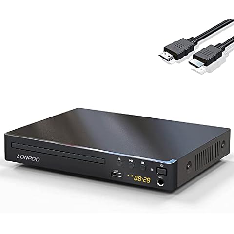 Kompakter DVD-Player für TV - Klein CD/DVD Player Codefree, mit HDMI (1080p HD Upscaling)/AV/Koaxial Ausgang, USB-Eingang & MIC-Ausgang, (mit HDMI-Kabel 1,5 m) Cover